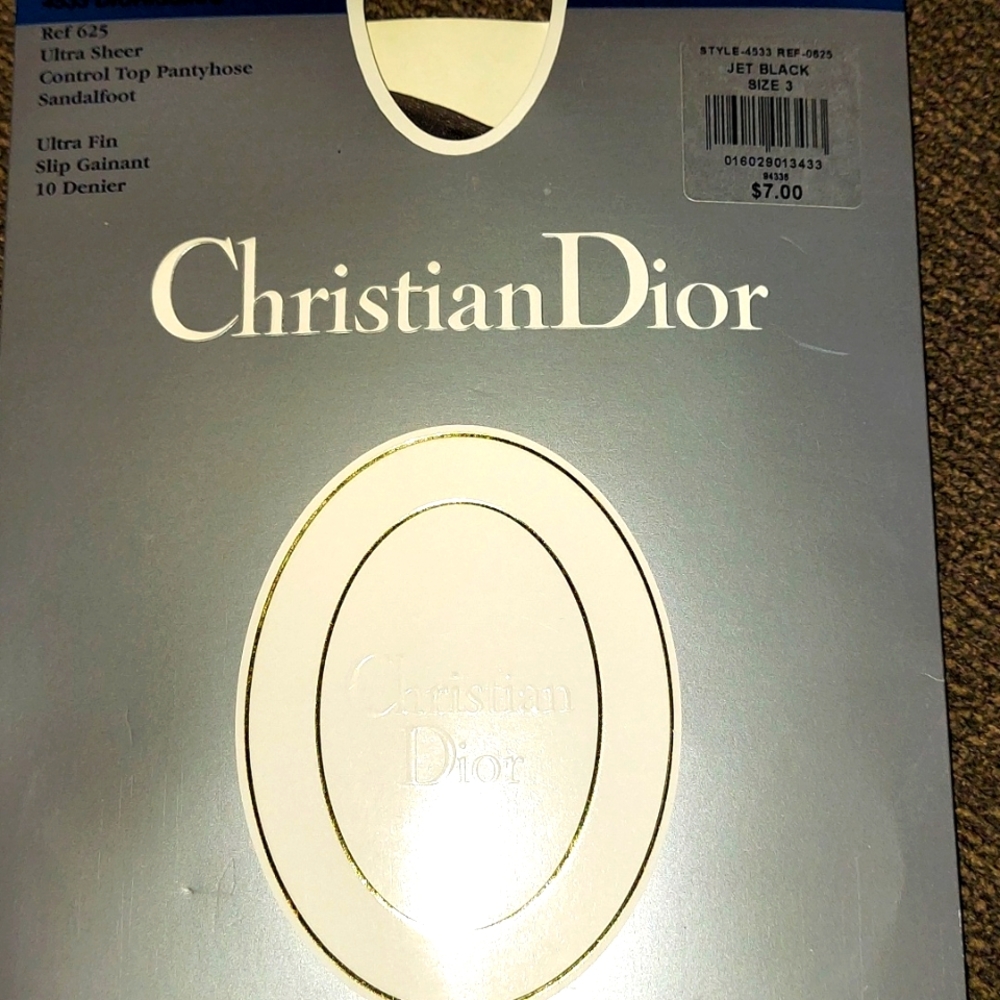 Vintage NIB Christian Dior Ultra Sheer Control Top pantyhose. Size 3. Black